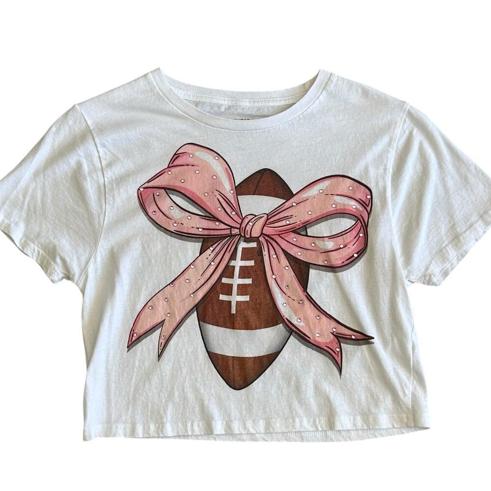 SUGAR & STITCH Rhinestone Football Boxy Tee Size Small NWOT